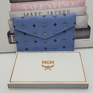 MCM Beauty Blue Monogram Envelope Clutch